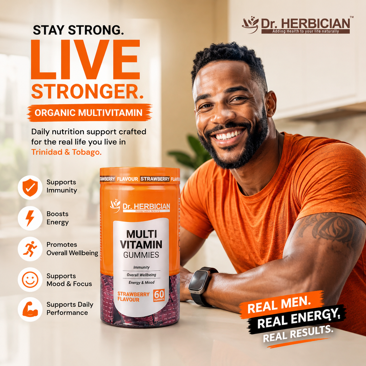 Organic multivitamin Trinidad and Tobago by Dr Herbician with natural vitamins and herbal nutritional supplements for daily wellness and immunity support.