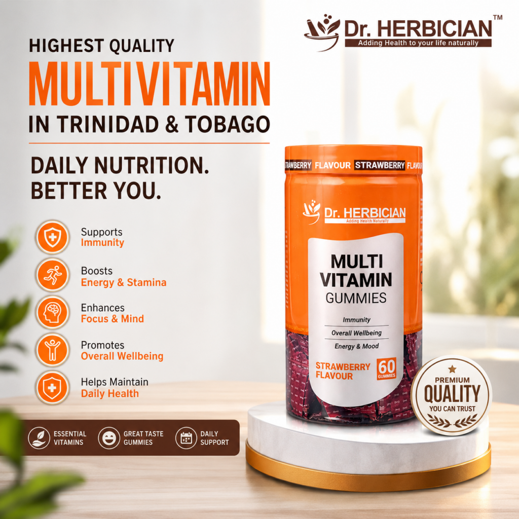 Highest Quality Multivitamin in Trinidad and Tobago – Dr. Herbician Multivitamin Gummies for immunity support, energy, focus, daily nutrition, and overall wellbeing.