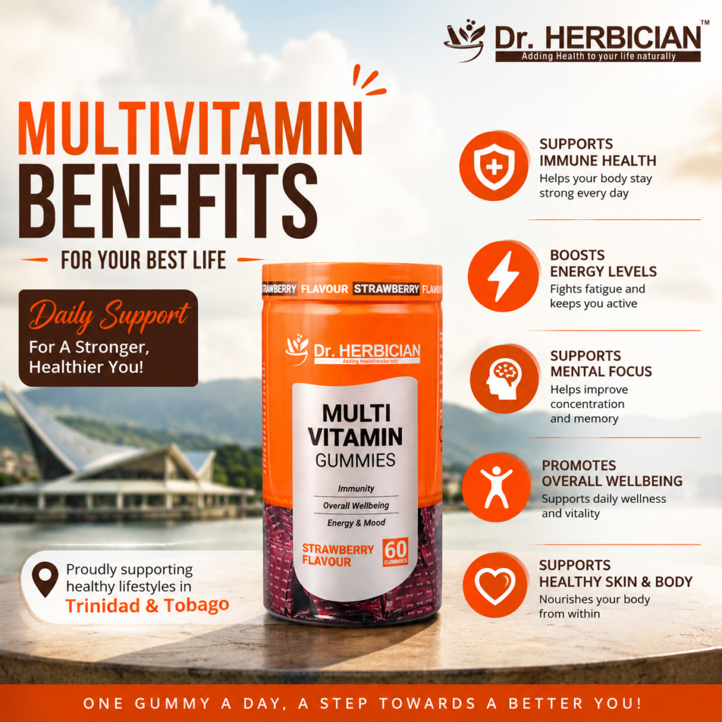 Dr. Herbician Multivitamin Gummies for multivitamin benefits in Trinidad and Tobago, supporting immunity, energy, overall wellbeing, and daily nutrition.