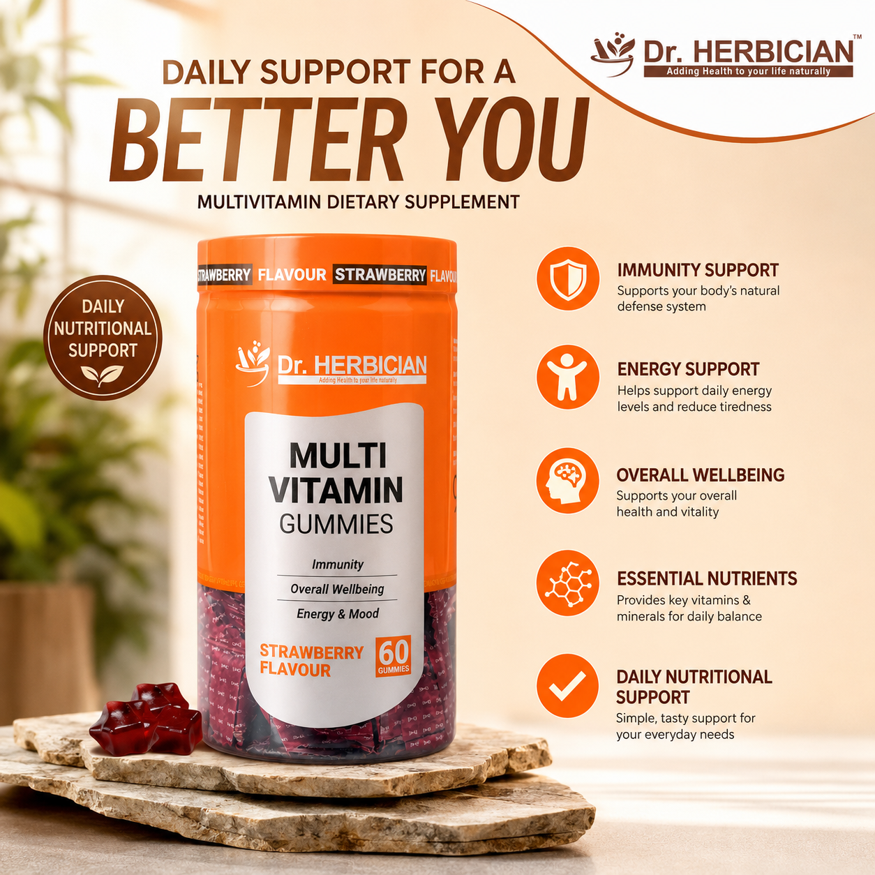 Dr. Herbician multivitamin dietary supplement gummies for daily nutritional support in Trinidad and Tobago