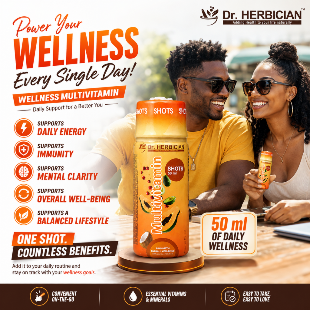 Dr. Herbician wellness multivitamin shot with Trinidad and Tobago adults supporting daily wellness
