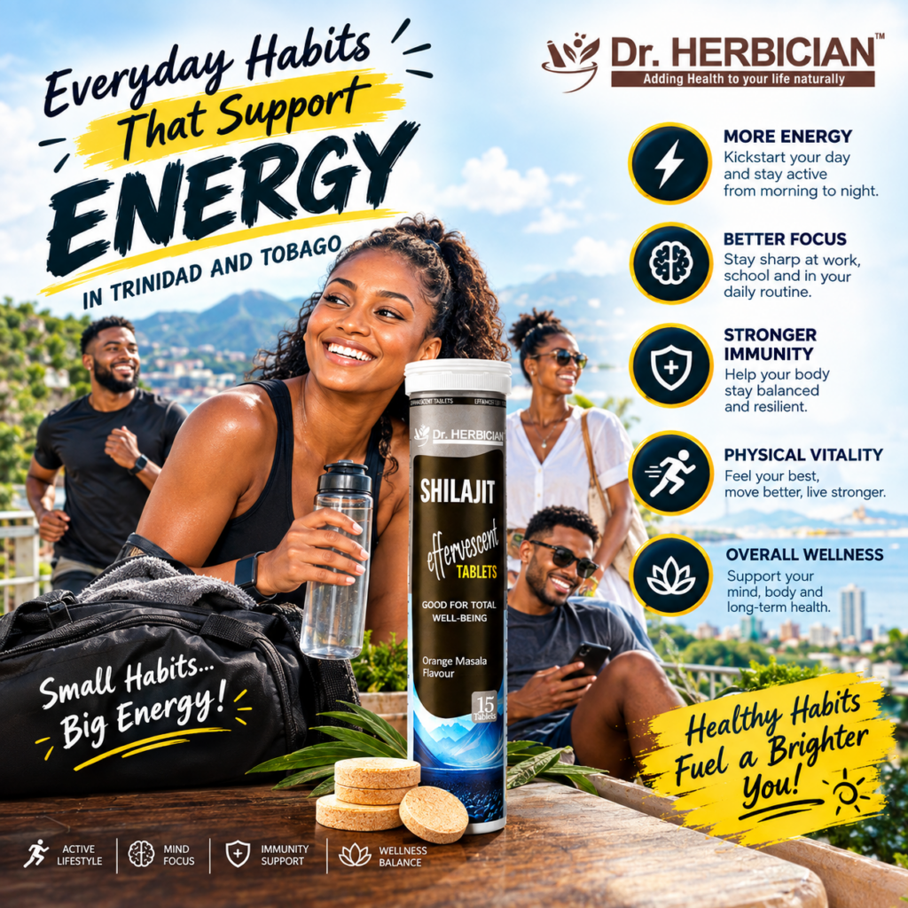 Dr. Herbician Shilajit Effervescent Tablets with active Trinidad and Tobago lifestyle and everyday energy habits